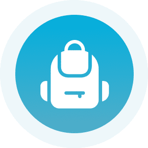 White backpack symbol on gradient circle
