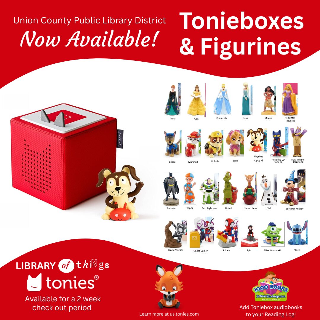 Red Toniebox with figurines display